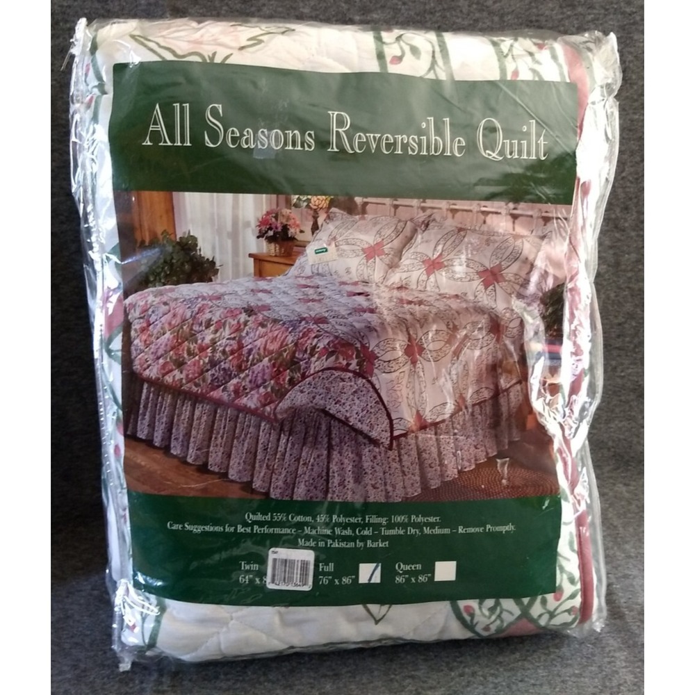 All Seasons Full Size Reversible Quilt Cotton‎ Blend Floral Bedspread Vtg NOS